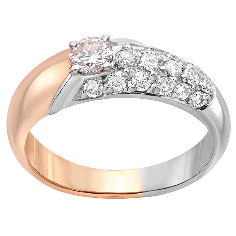 Pink Diamond Gold Platinum Ring  For Sale