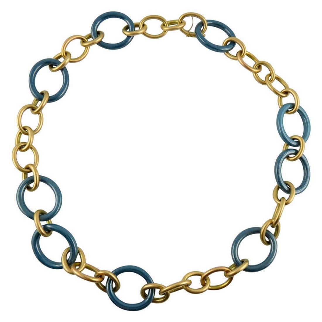 Jona High-Tech Ceramic Brushed 18 Karat Yellow Gold Link Necklace