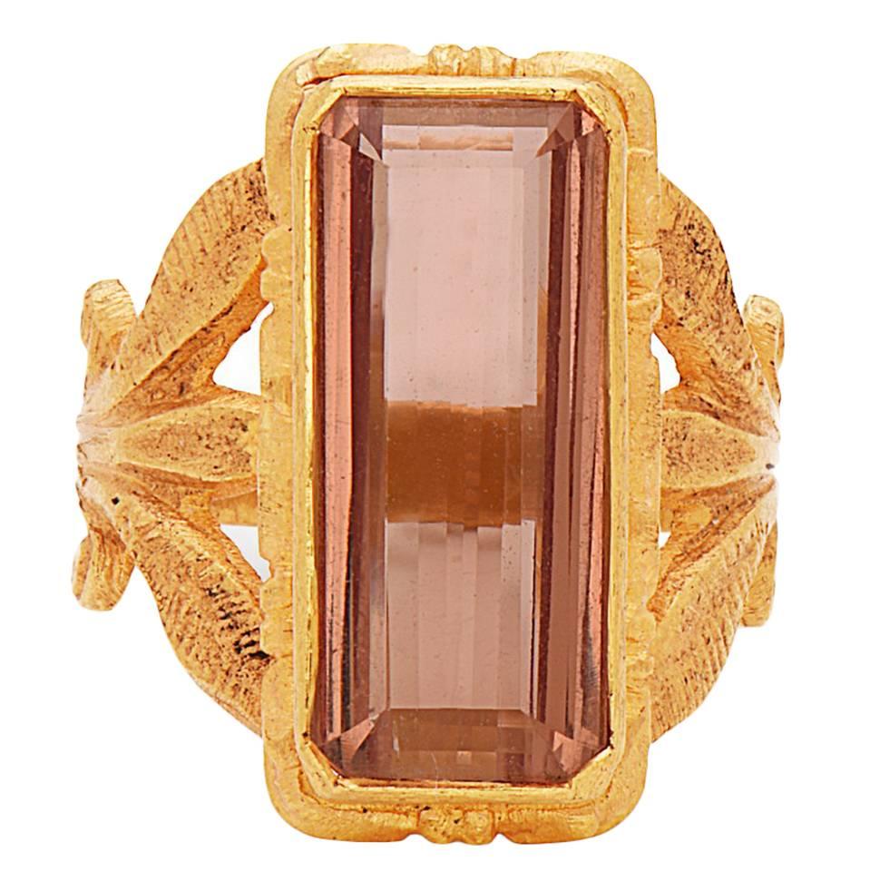 Pink Topaz Ring Made In 22 Karat Yellow Gold For Sale
