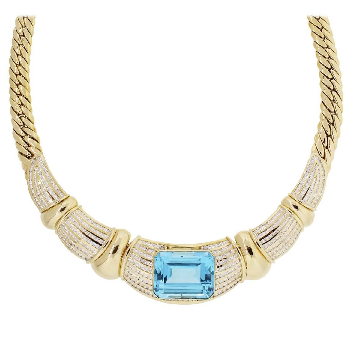 18k Yellow Gold Diamond Blue Topaz Necklace