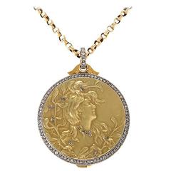 Used Comte D’ Epinay De Briort Art Nouveau Gold, Diamond and Platinum Pendant Locket 