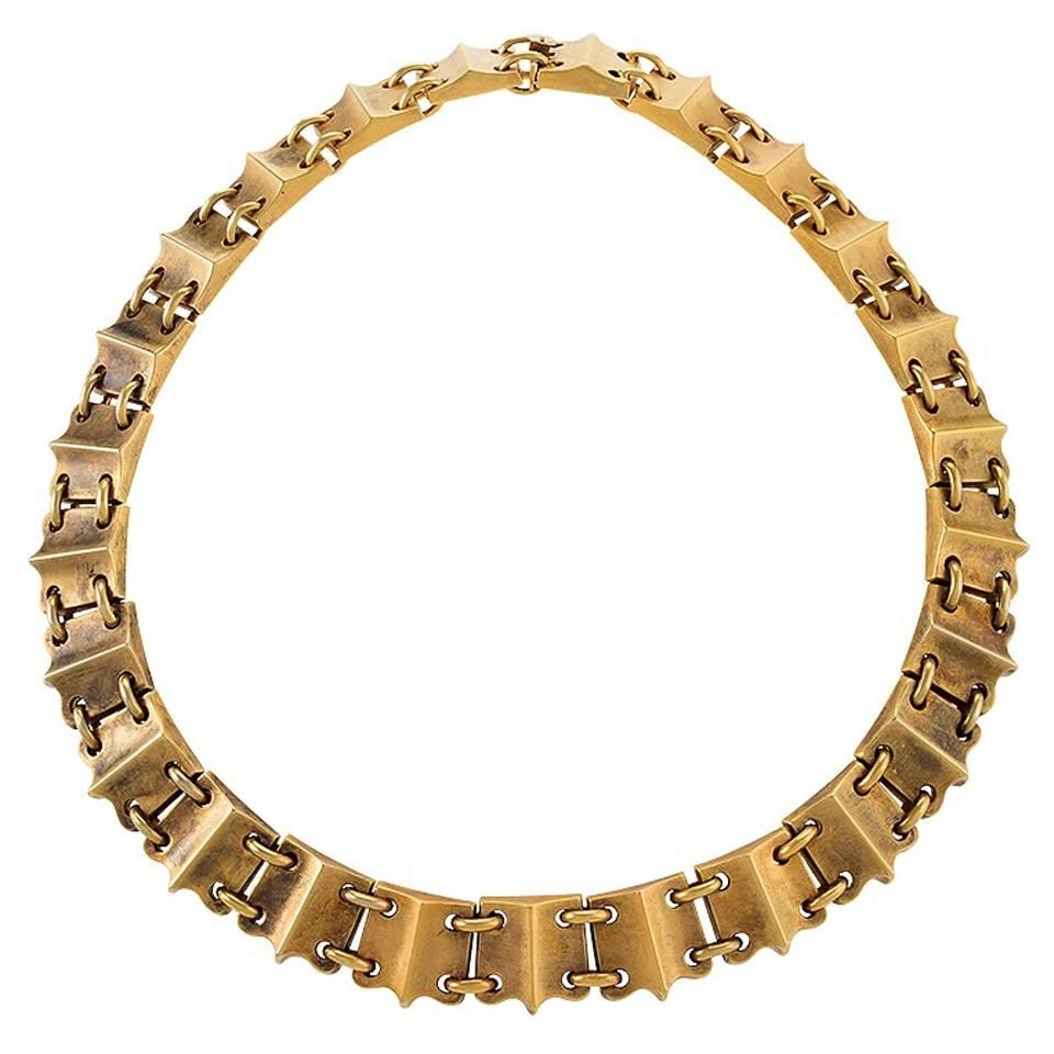 English Victorian Bloomed Gold Link Necklace