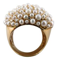 Jona Large Pearl Pave Bombe Gold Ring
