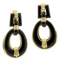 David Webb Manhattan Minimalism Gold and Black Enamel Earrings