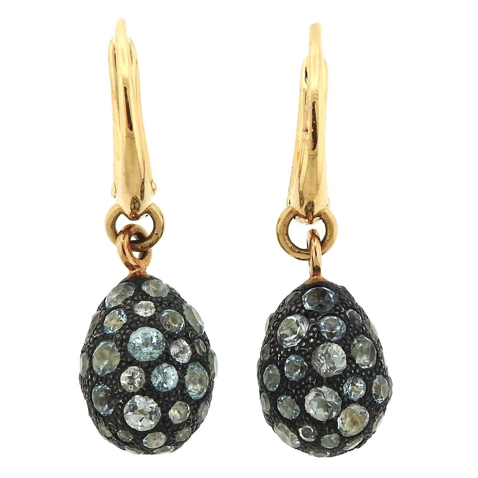 Pomellato Tabou Gold Burnished Silver Blue Topaz Drop Earrings