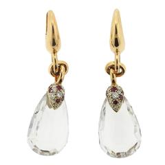 Pomellato Pin Up Clear Quartz Diamond Gold Drop Earrings