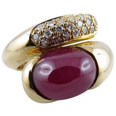 Cabochon Ruby Gold Band Ring 2