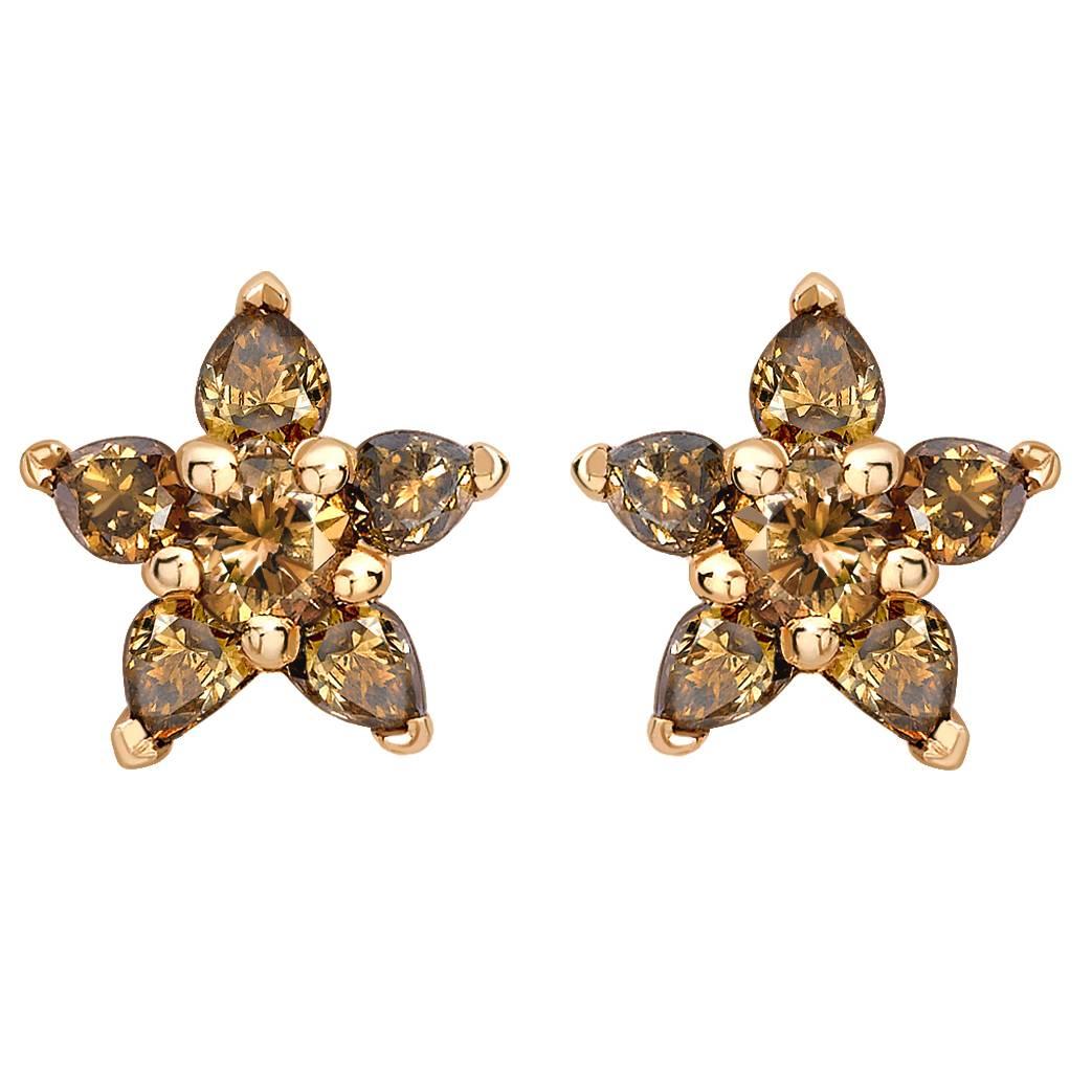 Ana de Costa Cognac Diamond Rose Gold Flower Stud Earrings