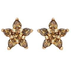 Ana de Costa Cognac Diamond Rose Gold Flower Stud Earrings