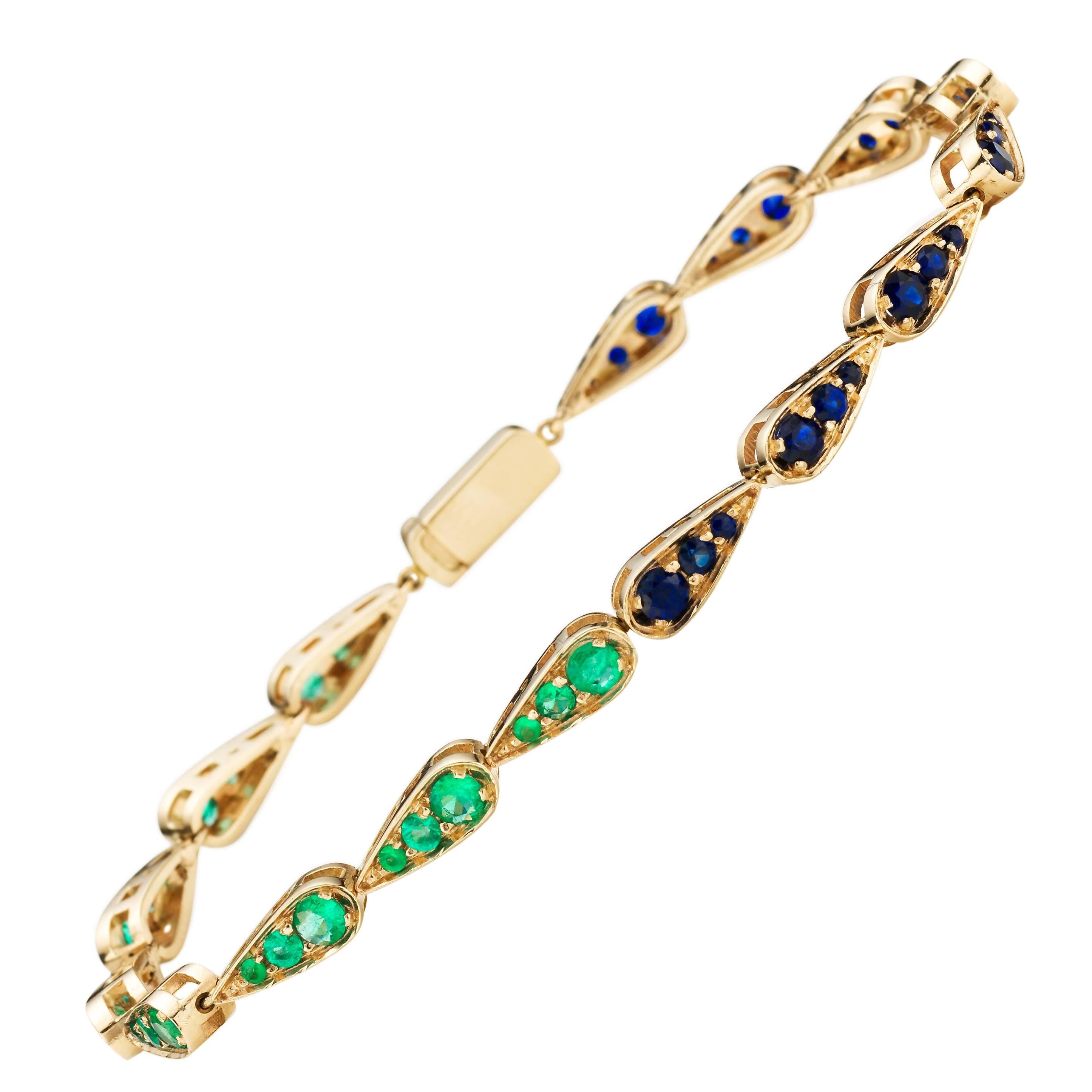Sabine Getty Harlequin Emerald Sapphire Gold Tennis Bracelet For Sale