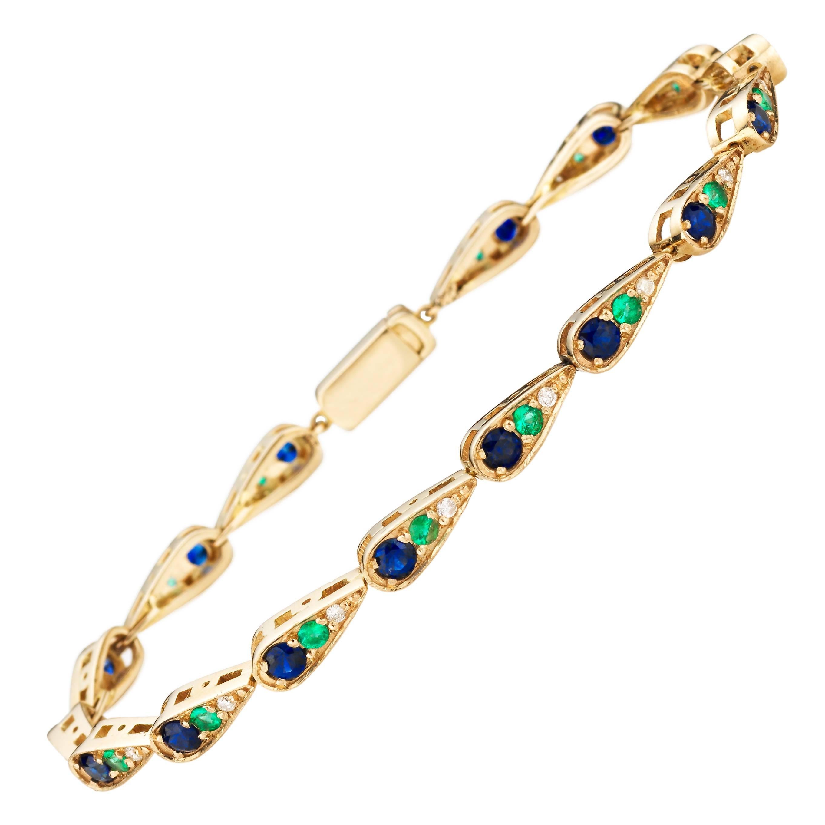 Sabine Getty Harlequin Diamond Sapphire Emerald Gold Tennis Bracelet For Sale