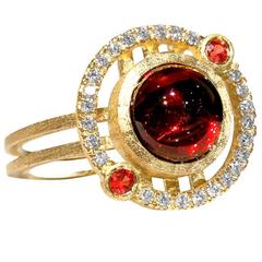 Red Garnet Orange Sapphire Diamond Reflective Gold Handmade Nova Ring 4