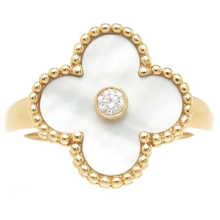 Van Cleef and Arpels Alhambra Gold Diamond Mother of Pearl Ring at ...