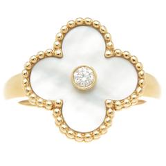 Van Cleef & Arpels Alhambra Gold Diamond Mother of Pearl Ring