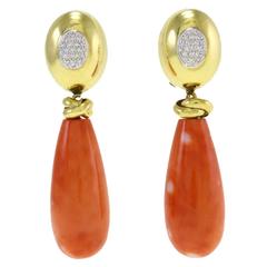 Luise Teardrop Coral Diamond Gold Earrings 10