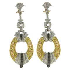 Luise Black & White Diamond, Sapphire, White & Yellow Gold Chandelier Earrings 6