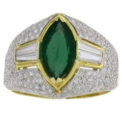 Vintage ct 2, 68 Emerald and ct 2, 62 Diamond 18 kt Gold Ring