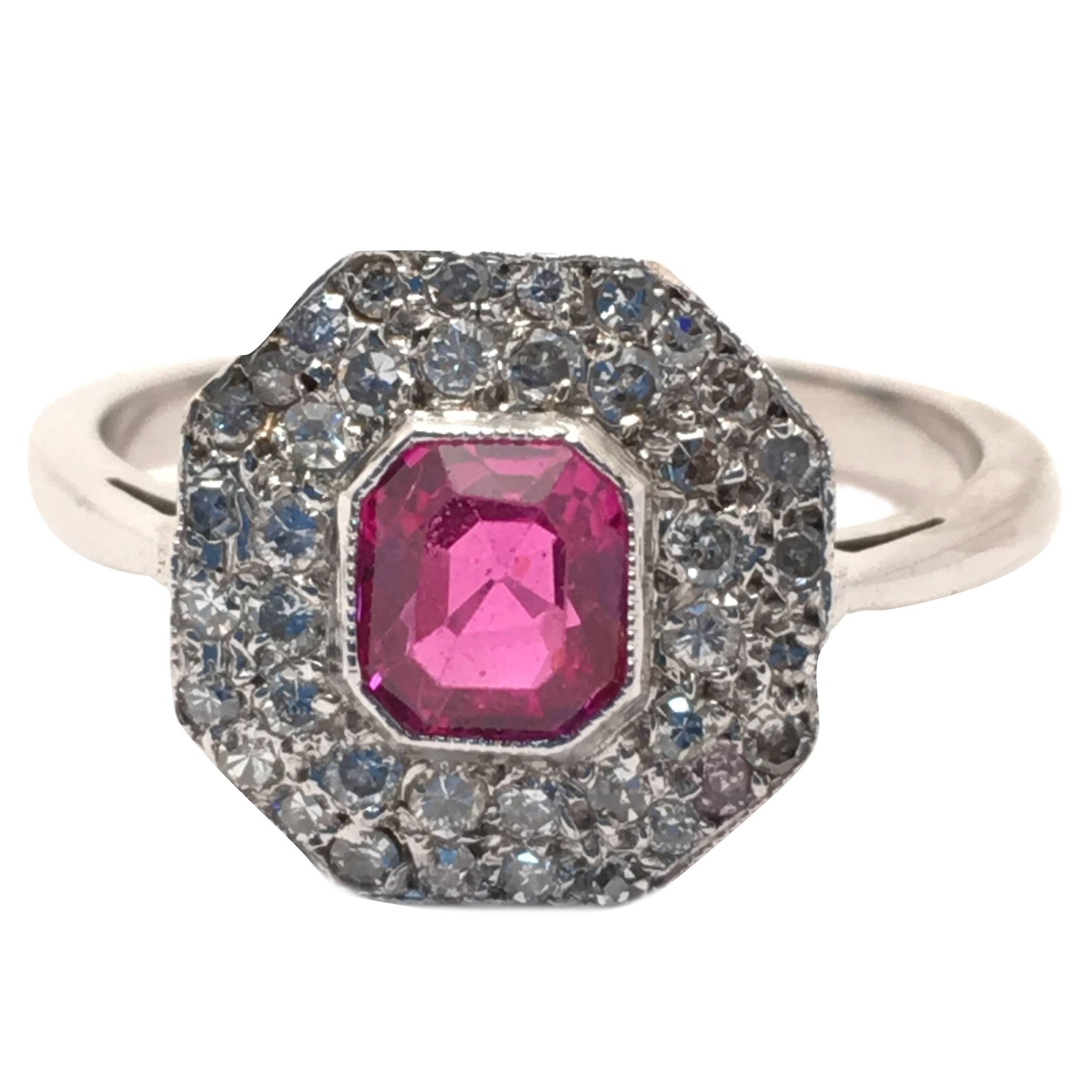 Lovely Platinum Ruby and Diamond Ring For Sale