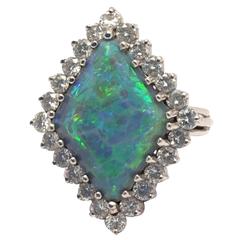 14 Kt. White Gold Black Opal and Diamond Ring