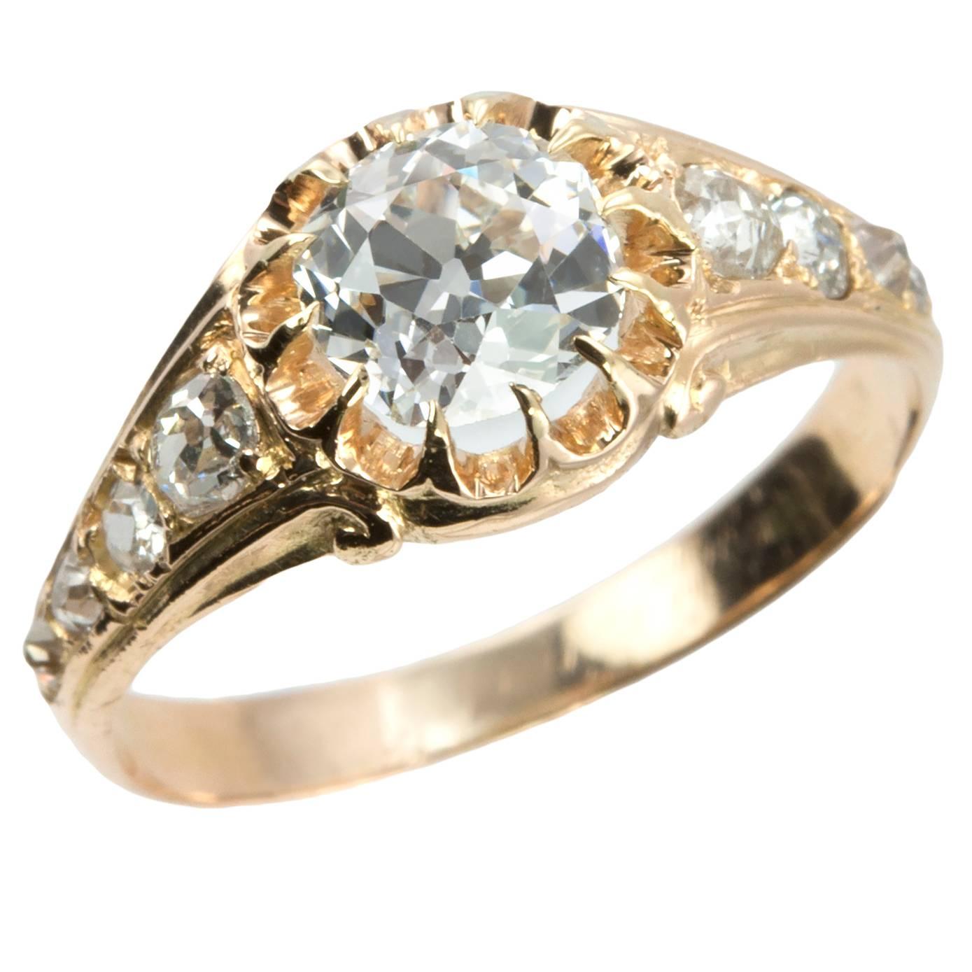 Victorian Old Mine Cut Diamond and Gold Engagement Ring For Sale