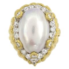 David Webb Cultured Pearl Diamond  Ring