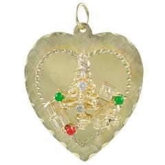 Christmas Tree Gold Gemset Heart Charm