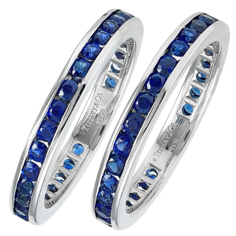 TIFFANY & CO.  Pair of Sapphire Platinum Eternity Bands Size 9