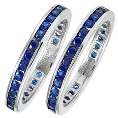 Vintage TIFFANY & CO.  Pair of Sapphire Platinum Eternity Bands Size 9