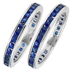 TIFFANY & CO. Pair of Sapphire Platinum Eternity Bands Size 9