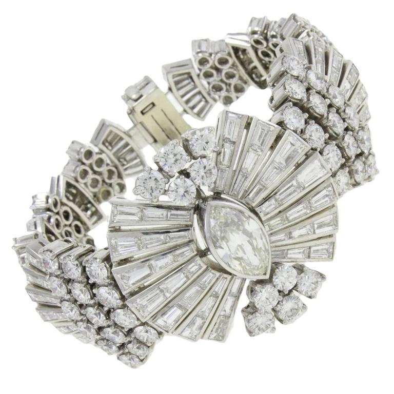Retro Diamond Platinum Bracelet For Sale at 1stdibs