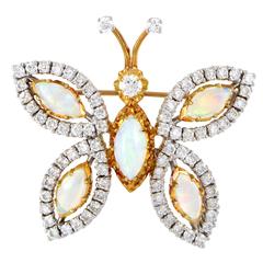 Casbah Multi-Tone Gold Diamond and Opal Butterfly Brooch