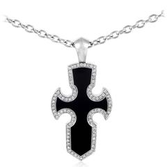 Gavello Gotham White Gold Diamond and Onyx Cross Pendant Necklace