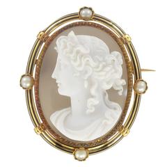 French Antique Fine perals and Agate Cameo Brooch 5