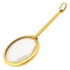 Antique Elegant 1910s Gold Watch Fob Magnifying Glass