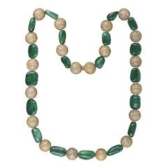 Colombian Emerald Beads & Diamond Necklace