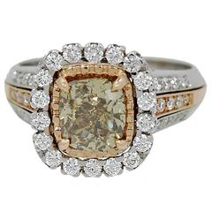 18K Gold Ring with a Natural Fancy Dark Greenish Yellow Brown Diamond