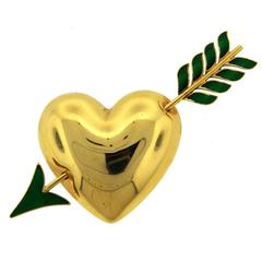 Van Cleef & Arpels VCA Enamel Gold Heart and Arrow Pin Brooch Clip 8