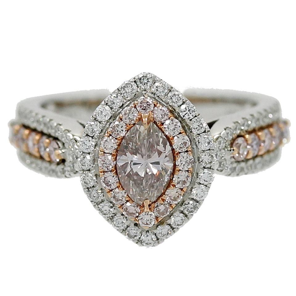 Natural Pink Marquise Center Diamond Ring For Sale