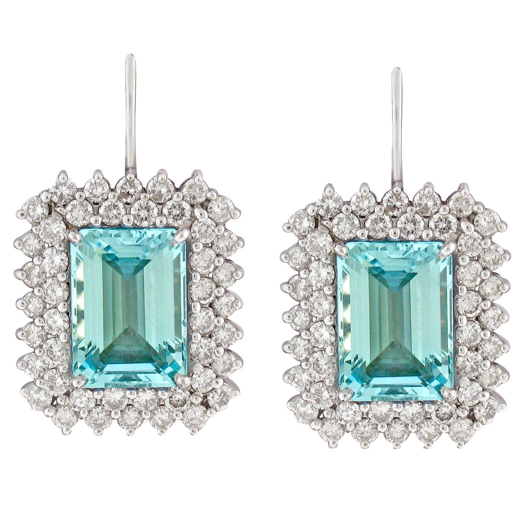 Aquamarine and Diamond Earrings For Sale