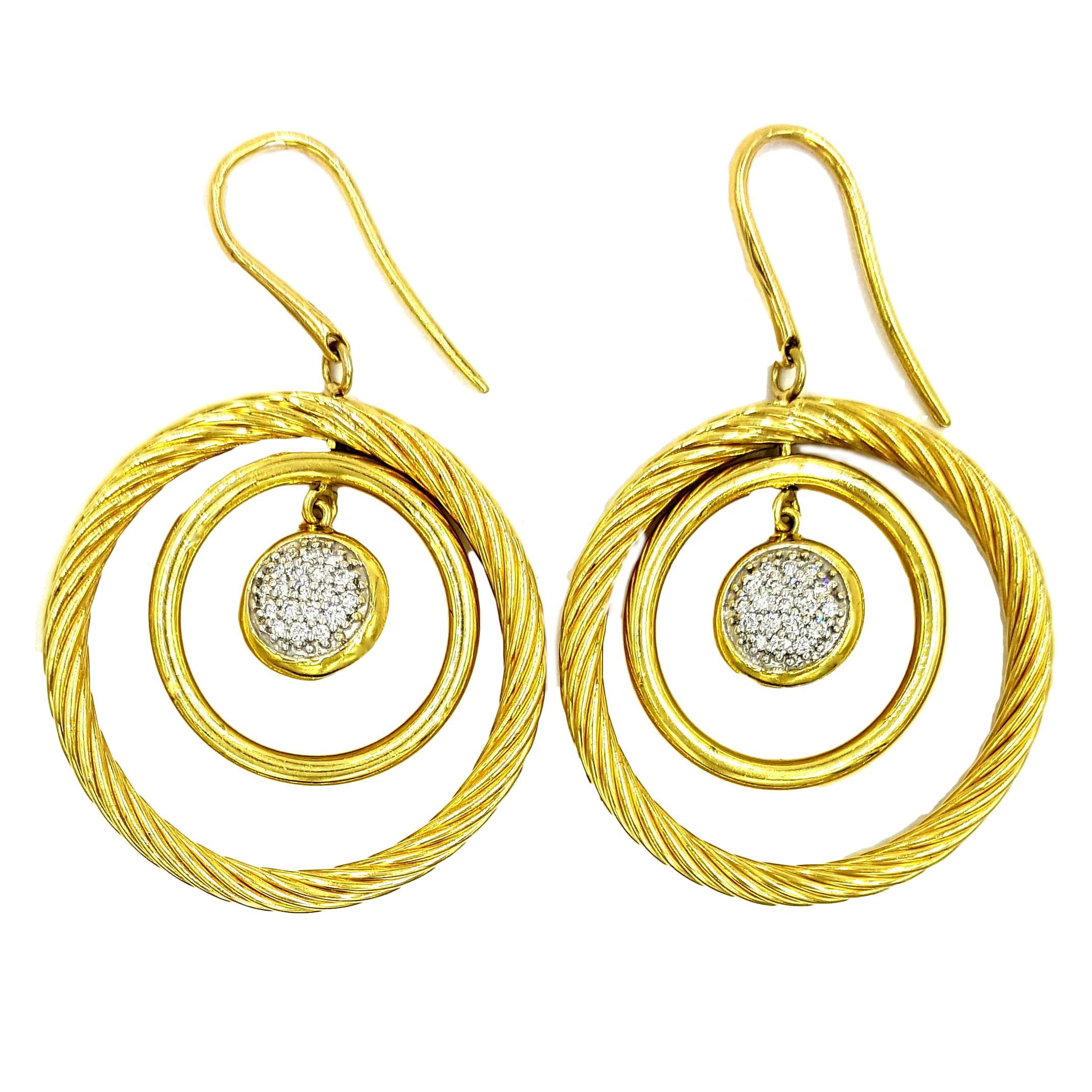 David Yurman Spectacular Spiral Double Hoop Orbiting 18k Diamond Ear Dangles For Sale