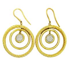 David Yurman Spectacular Spiral Double Hoop Orbiting 18k Diamond Ear Dangles