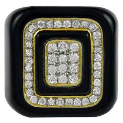 Bold Black Enamel Diamond Gold Ring