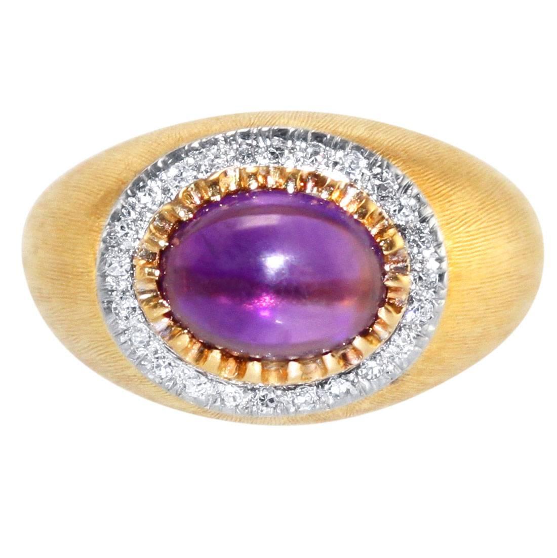 Sweet 1950s Mario Buccellati Amethyst Diamond  Gold Ring