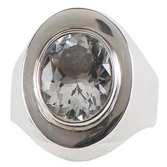 Sterling Silver Ring with Bezel set Oval Silver Topaz 1