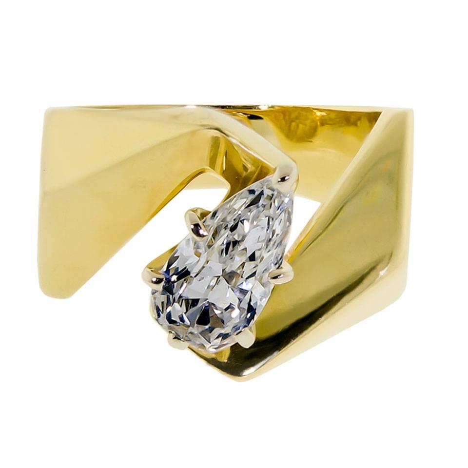 Solitaire Diamond and Yellow Gold Ring, circa 1970