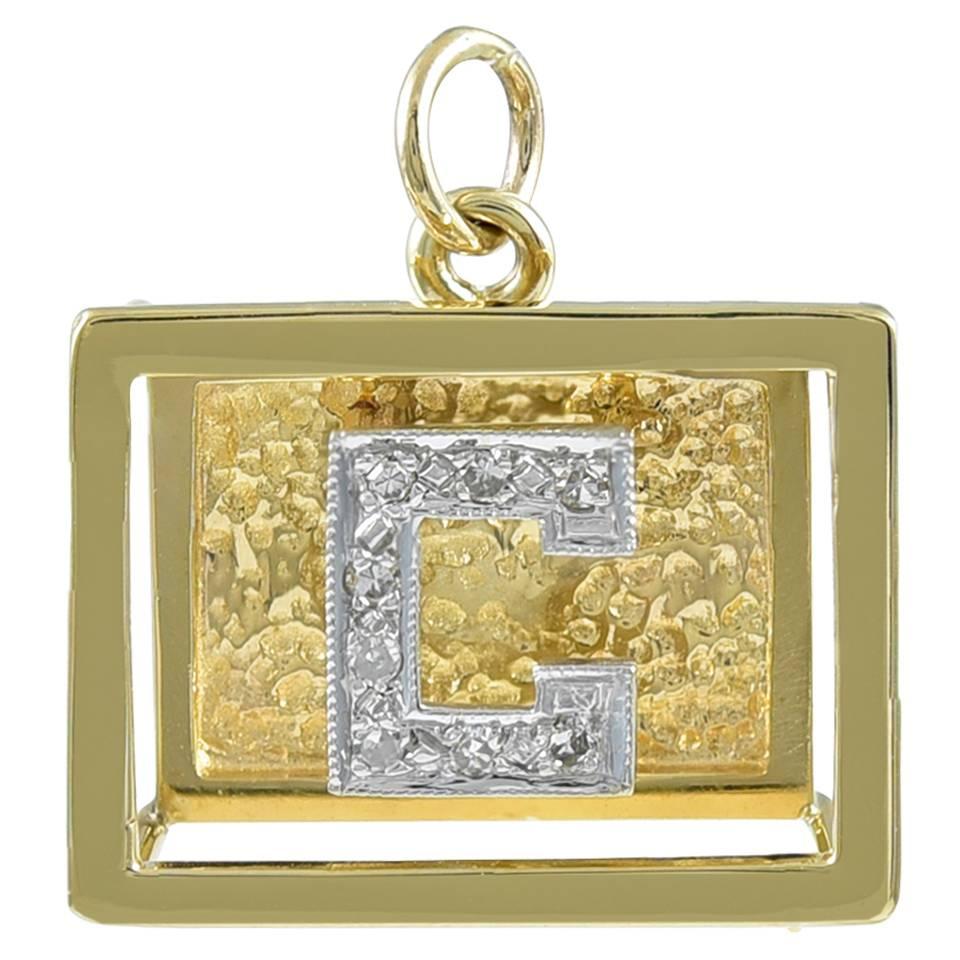 Shadowbox Initial C Charm in Gold With Diamonds For Sale