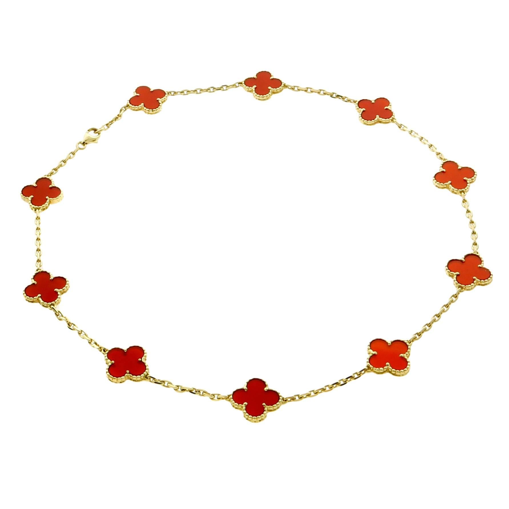 Van Cleef Arpels Carnelian Vintage Alhambra Necklace