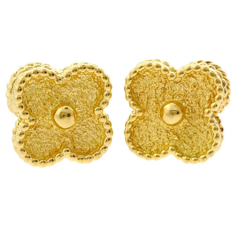 Van Cleef and Arpels Vintage Alhambra Gold Earrings at 1stDibs van