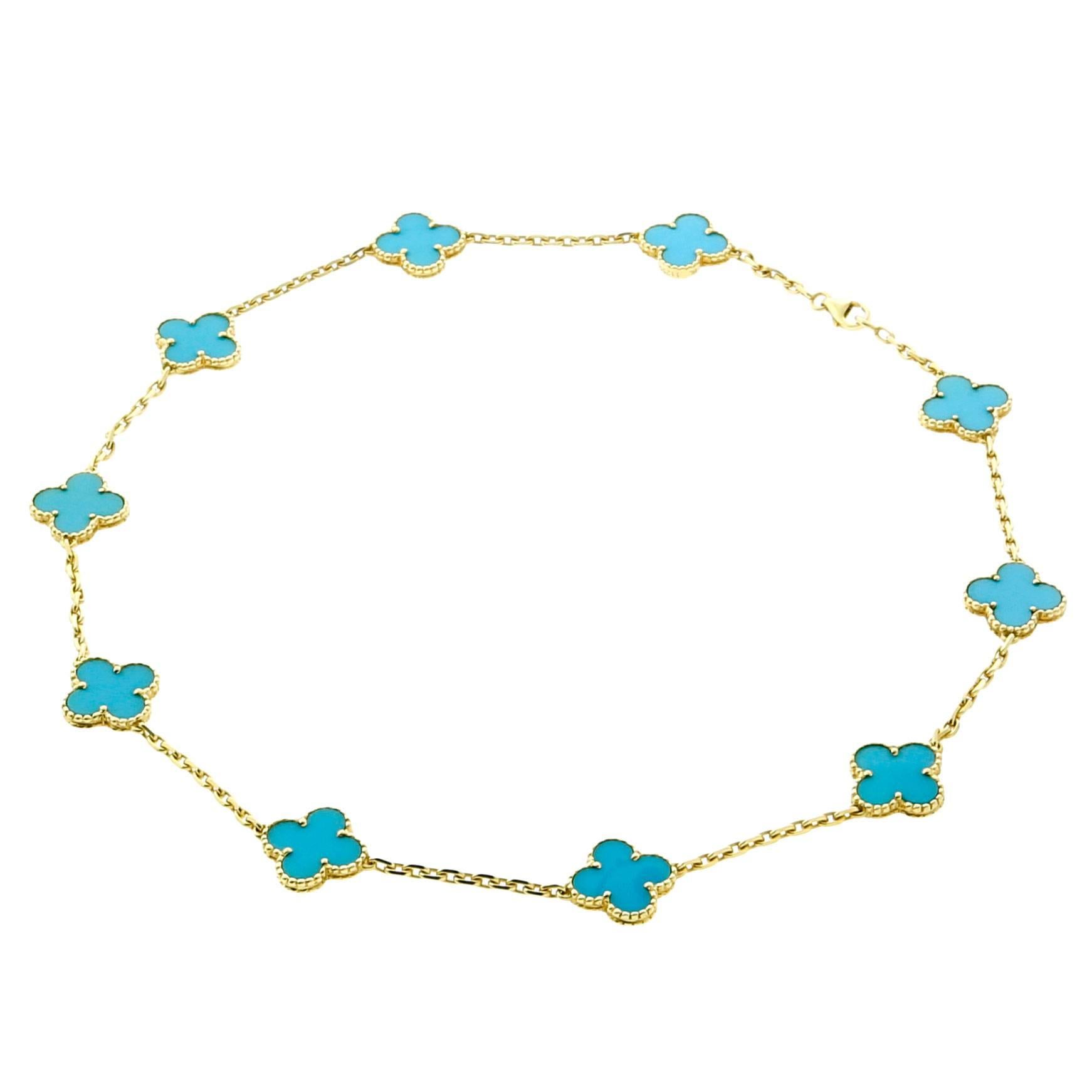 Van Cleef & Arpels Turquoise Gold Vintage Alhambra Necklace