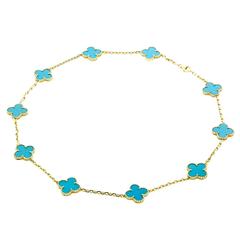 Van Cleef & Arpels Collier Alhambra vintage en or et turquoise